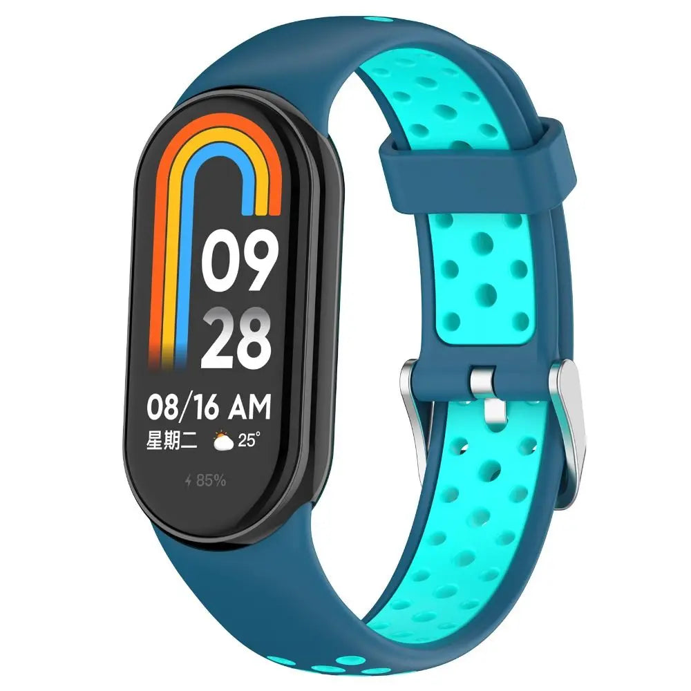 Two-Color Silicone Sport Strap for Xiaomi Mi Band 9 & 8 – Breathable Smartwatch Wristband Accessory