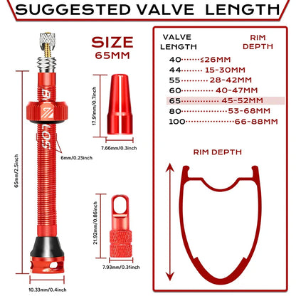 BUCKLOS Tubeless Presta Valves 40–100mm — Aluminum Alloy Bike Valve Stem for Road & MTB