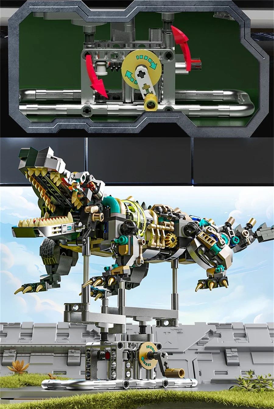 Mechanical Shark & Sea Life Building Blocks Set – Crocodile, Parrot, Mantis, Frog, Manta Ray Toy for Kids