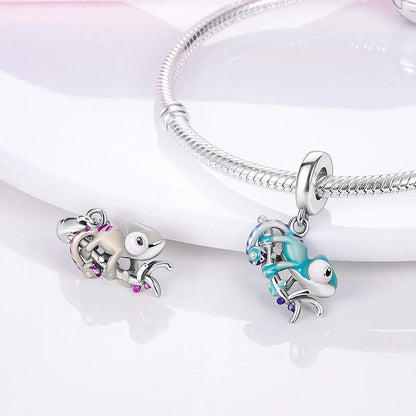 MULA Chameleon Silver-Plated Charm with Color-Changing Crystal Ball - DIY Snake Chain Bracelet Jewelry Gift for Women