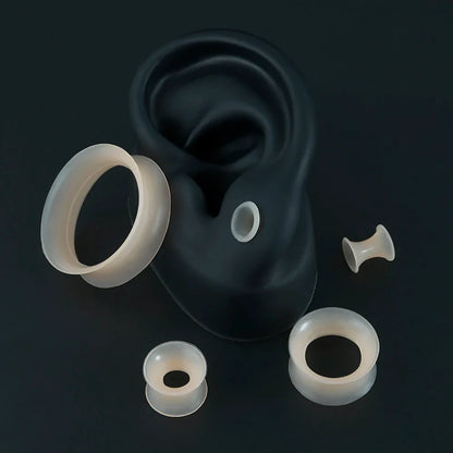 Pair Soft Flexible Ear Tunnels – Double Flare Flesh Tunnel Ear Plugs, Thin Silicone Gauge Expander Earrings for Stretched Ears