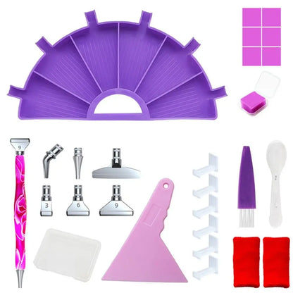 6-Grid Diamond Painting Tray Kit – Large Capacity Drill Plate, Beading Plate, and Cross Stitch Tools with Diamond Painting Pen
