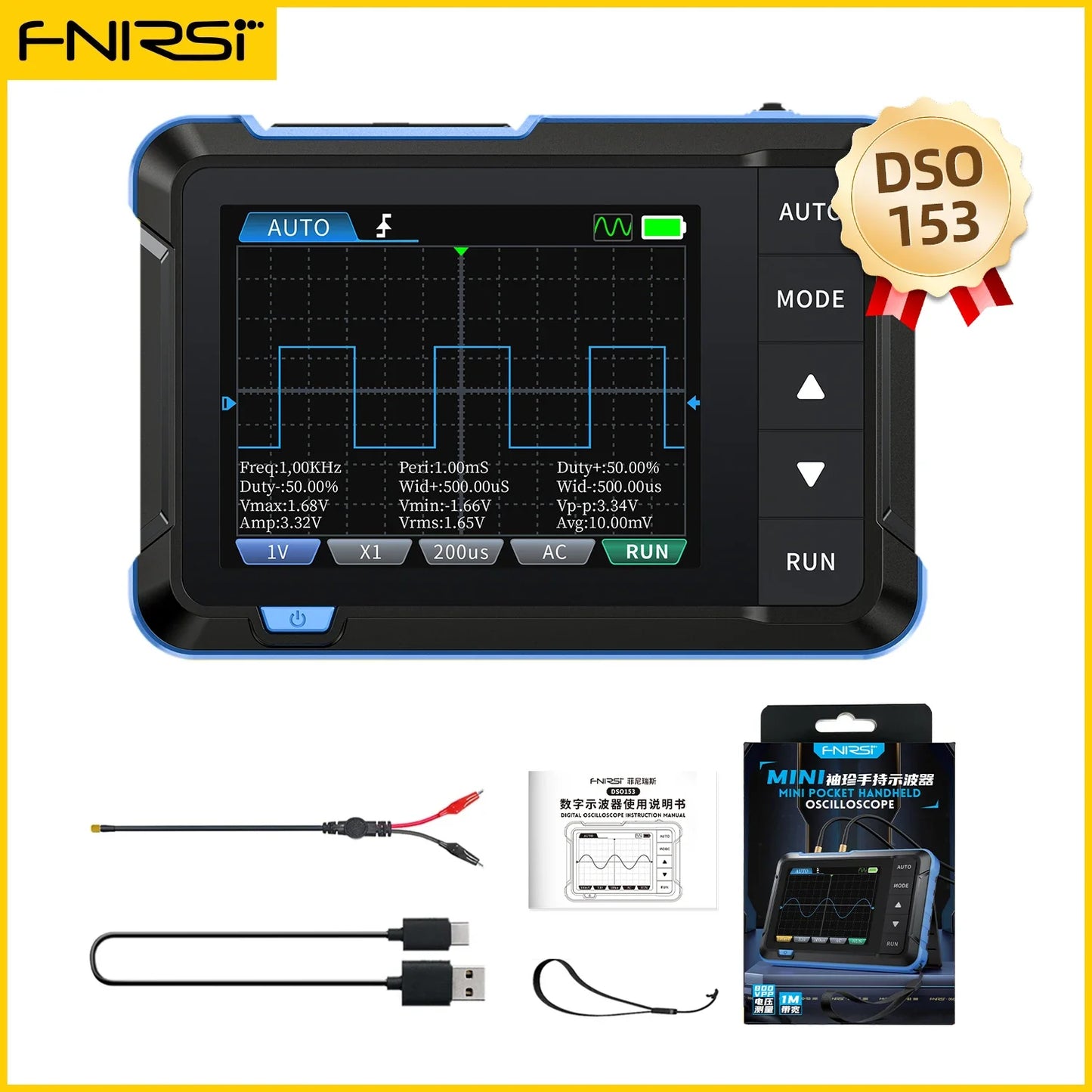 FNIRSI DSO510 DSO152 DSO153 Mini Handheld Oscilloscope - 2-in-1 Digital Scope 48MS/s 10MHz for Electronic Repair