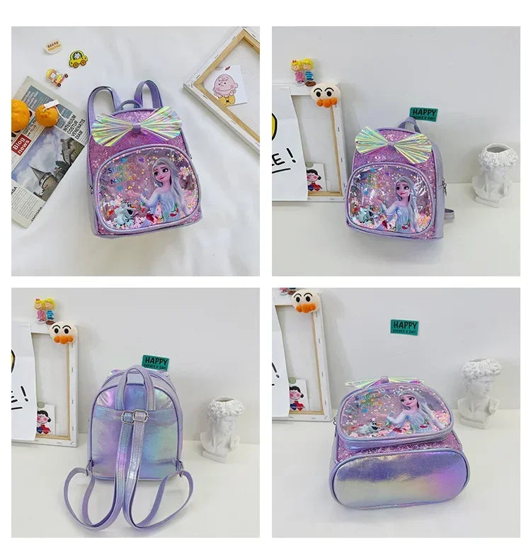Disney Frozen Elsa & Anna Sequins Backpack - Fashion Glitter PU Leather School Bag for Girls, Kawaii Travel Backpack & Christmas Gift