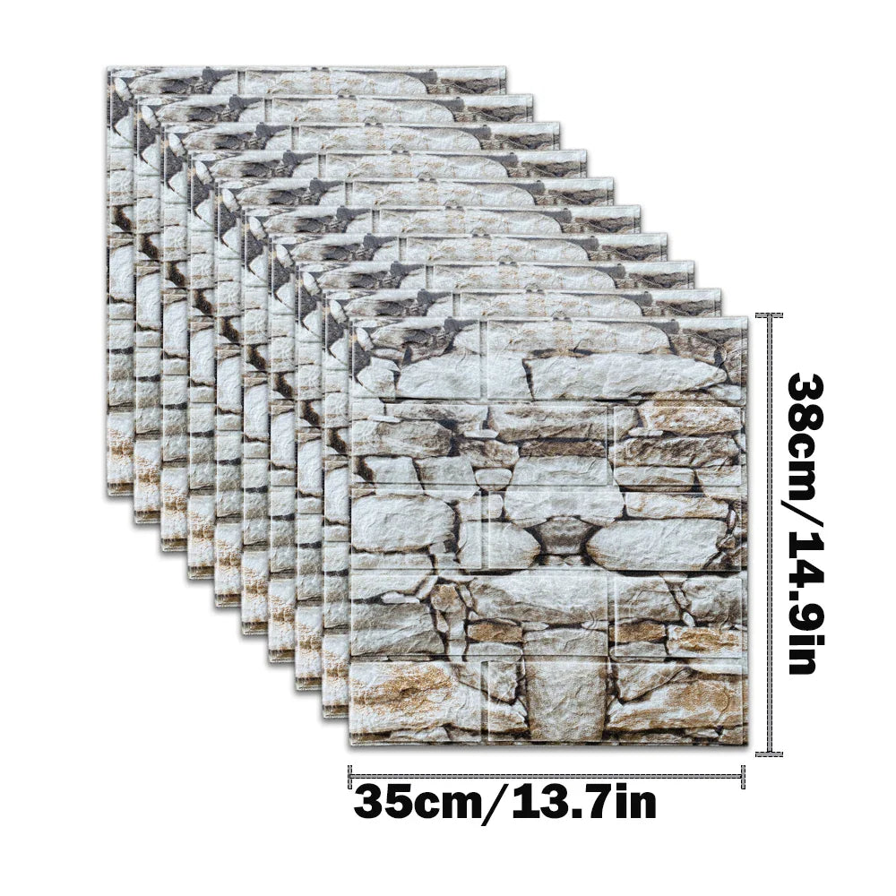 10pcs 3D Foam Wall Stickers – Self-Adhesive Waterproof Peel-and-Stick Brick Wallpaper for Interior Decoration