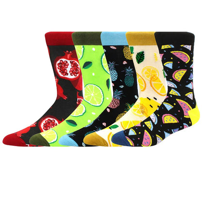 5-Pair Combed Cotton Novelty Crew Socks - Funny Skateboard Casual Socks for Men & Women