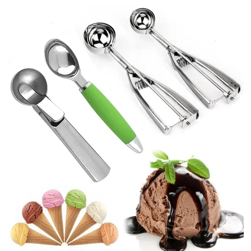 Multi-Style Stainless Steel Ice Cream Scoop Ball Digger – Ice Cube Mold & Kitchen Tool for Easy Release and Home Use