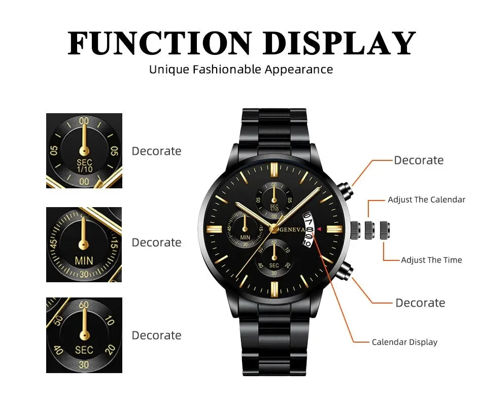 Fashion Men's Stainless Steel Watch – Luxury Quartz Wristwatch with Calendar for Business & Everyday Wear