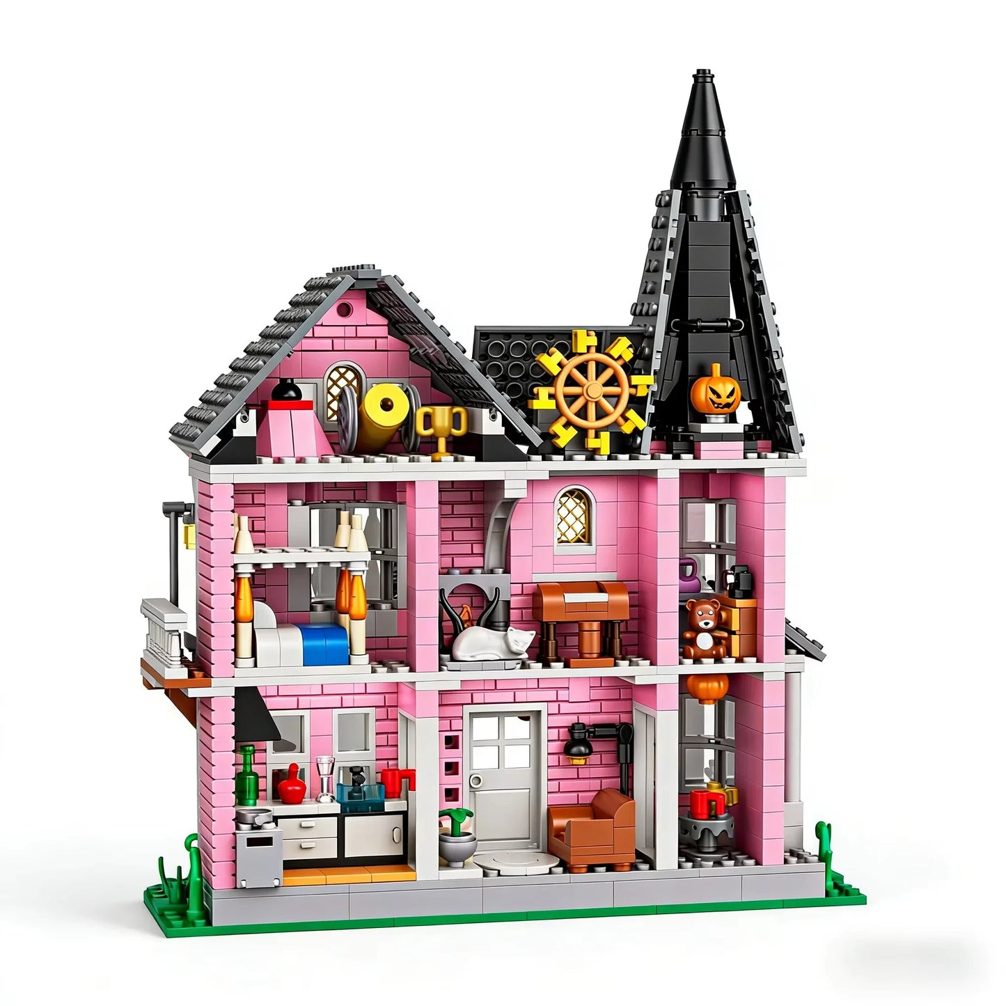 Pink Palace Building Blocks Set - Fantasy Haunted House Display Model for Movie Fans & Collectors