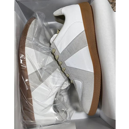 Unisex Patchwork Suede Sneakers - Vintage German Army Trainer Casual Shoes