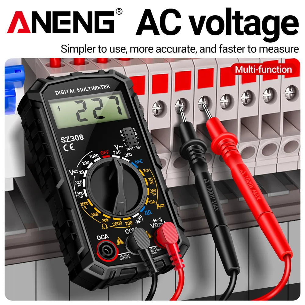 ANENG SZ308 1999-Count Multimeter — HFE Triode Tester, Square Wave Voltmeter & 10A Current Meter