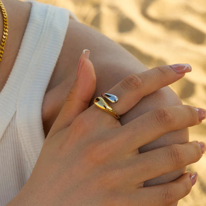 Vintage 18K Gold Plated Stainless Steel Ring – Double Line Irregular Open End Jewelry for Women