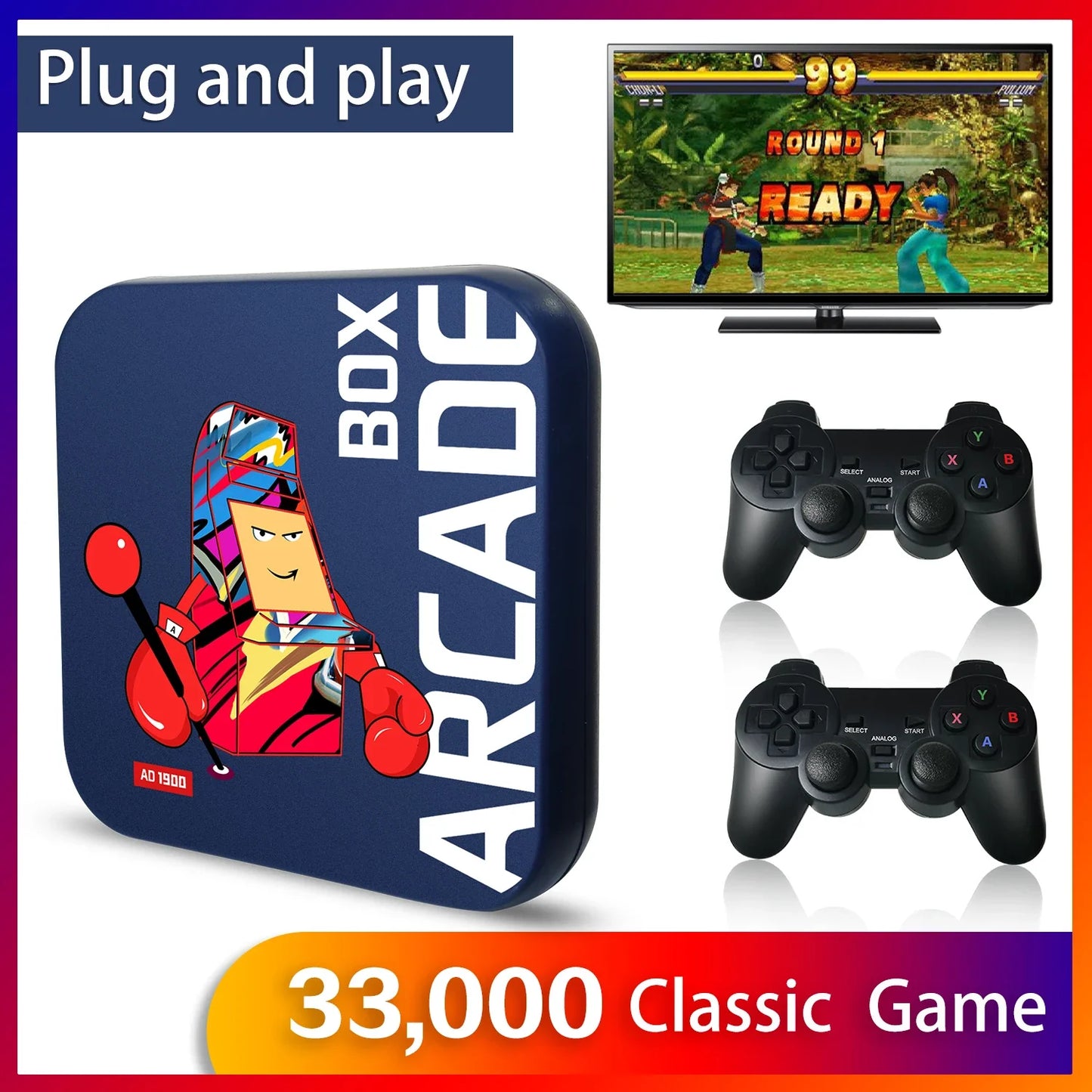 Arcade Box Game Console – 64GB Retro Gaming with 33,000+ Games for PS1/DC/Naomi, 4K HD Display for TV, Projector & Monitor