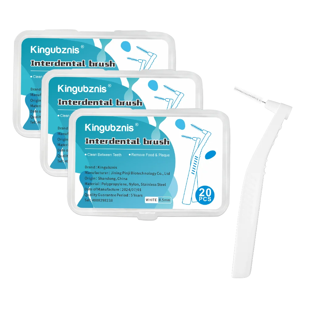 Kingubznis Interdental Brush Set - Stainless Steel Orthodontic Dental Floss Brushes with Angled Short Handle