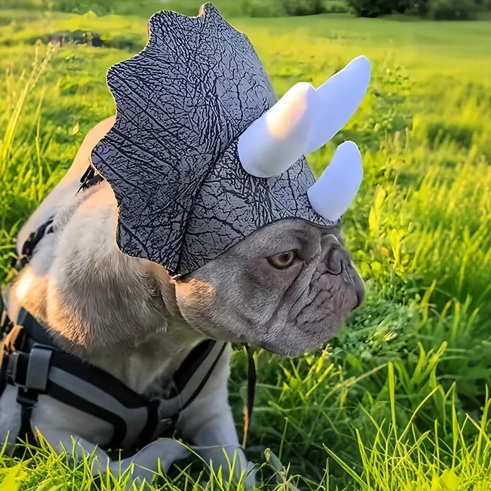 Halloween Dinosaur Dog Hat - Scary Triceratops Costume Headwear for French Bulldogs