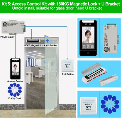 5-Inch Face Recognition Access Control System – Waterproof RFID & Password Attendance Reader for Door Entry