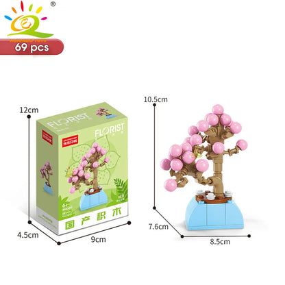 HUIQIBAO MOC Flower & Succulent Potted Building Block Set – DIY Eternal Bouquet, Home Desk Plant Decor, Girls & Kids Toy Gift