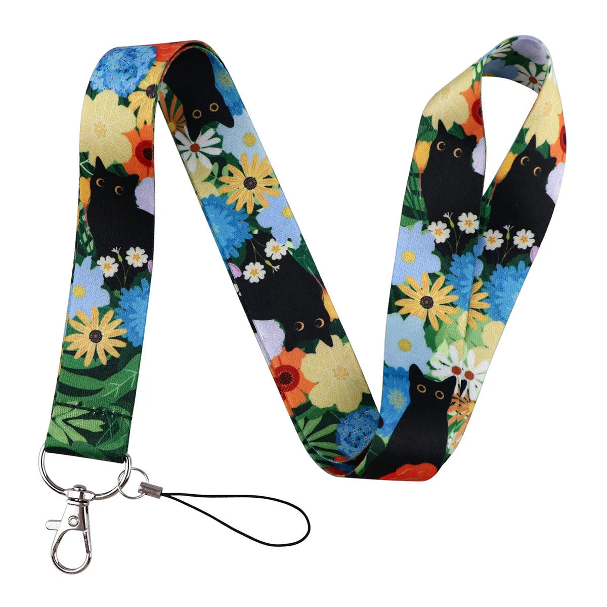 LX1293 Cartoon Black Cat Lanyard – Keychain, ID & Credit Card Holder, Phone Charm Neck Strap, Badge Accessories