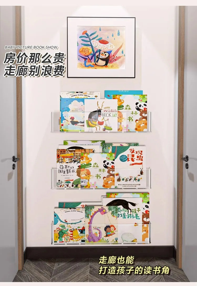 Acrylic Picture Book Display Stand – Wall Hanging Bookshelf for Children's Books, Magazines, and Storage Behind the Door