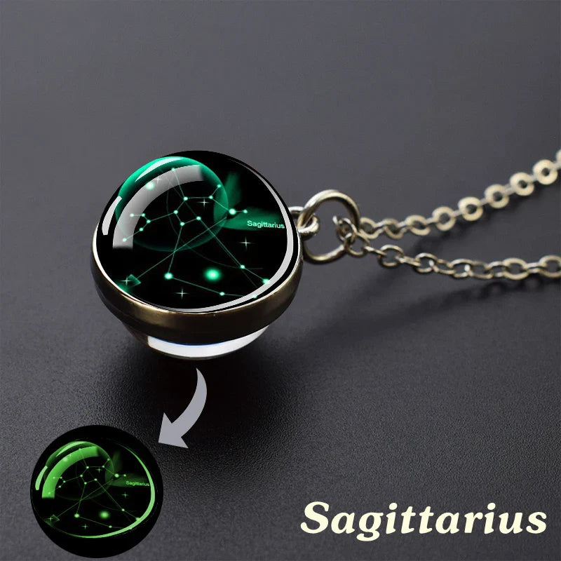 Luminous Zodiac Constellation Necklace – Starry Sky Glass Ball Pendant for Men & Women, 12 Astrology Signs Gift