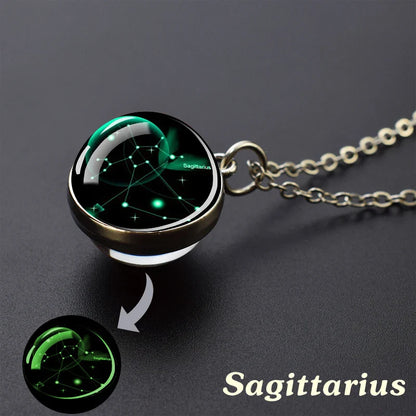 Luminous Zodiac Constellation Necklace – Starry Sky Glass Ball Pendant for Men & Women, 12 Astrology Signs Gift