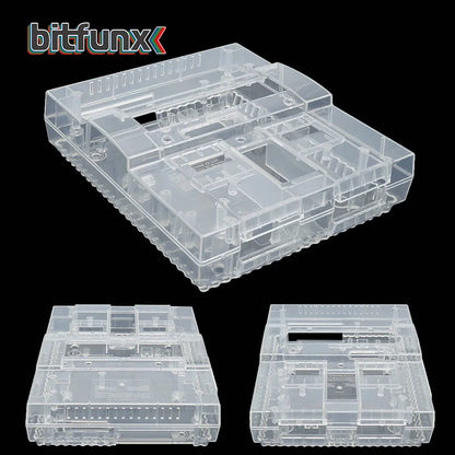 Bitfunx SNES Replacement Shell – Transparent Black Case for Nintendo SNES SFC US Version Retro Gaming Console