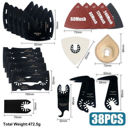 Tooth Oscillating Saw Blade Kit - 10-39PCS Carbide Multitool Blades for Wood PVC & Metal Cutting
