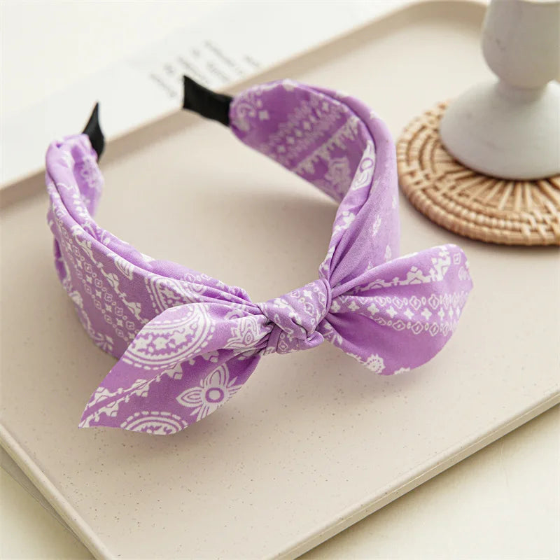 Fashion Cotton Cashew Flower Headband — Soft Wide Bow Hair Hoop for Women Casual Ethnic Hair Accessories