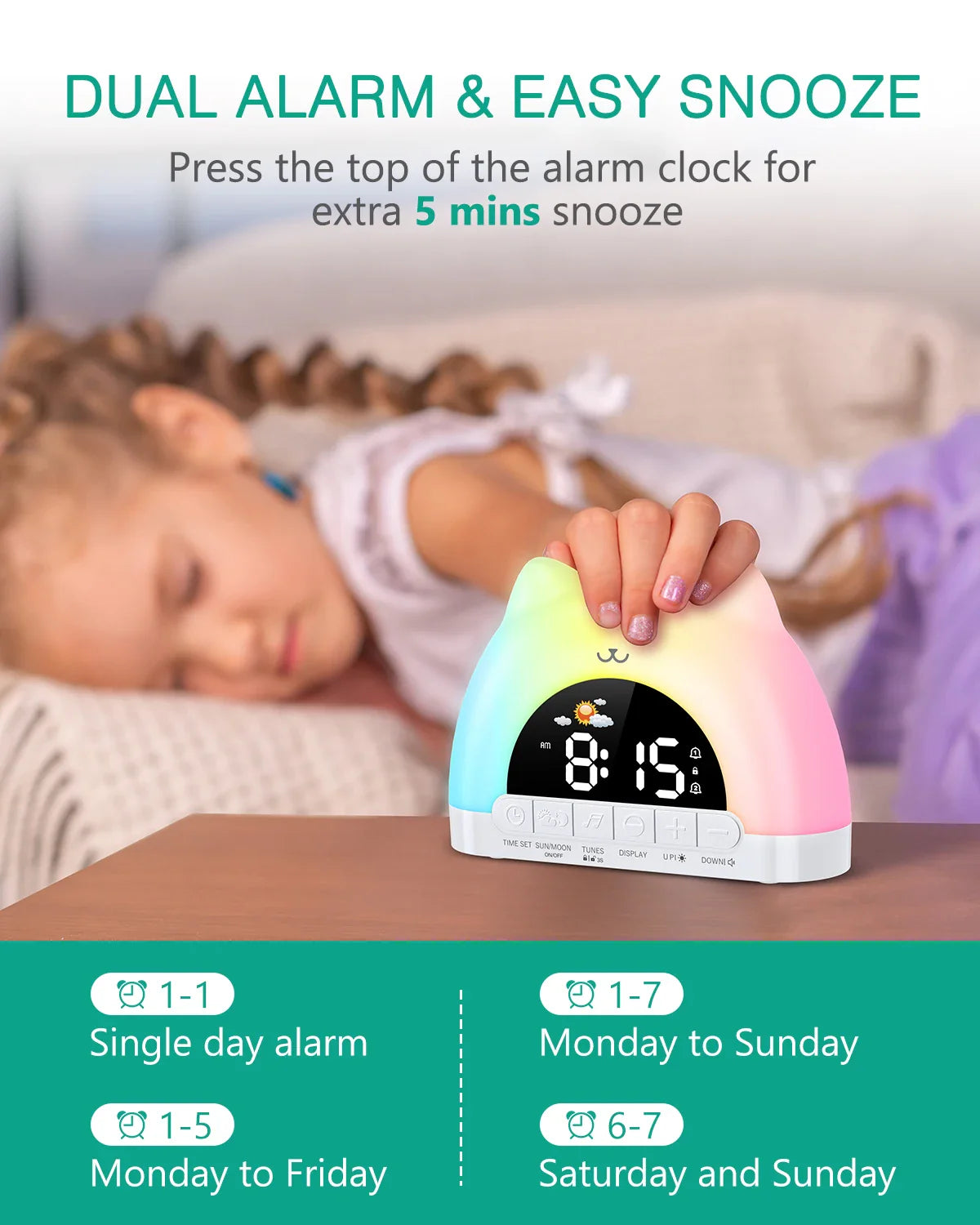 ORIA Kids Alarm Clock with 11-Color Night Light & Child Lock — Sleep Training Wake Up Clock for Boys & Girls Gift
