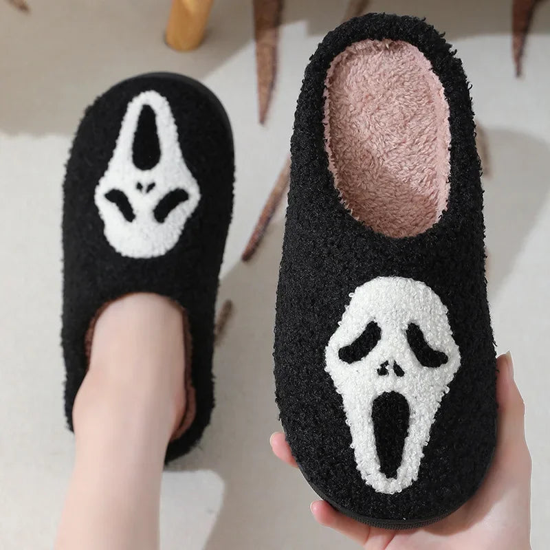 Skull Cartoon Winter Slippers – Warm Cotton Indoor Slippers for Men & Women, Cozy Couple Home Shoes