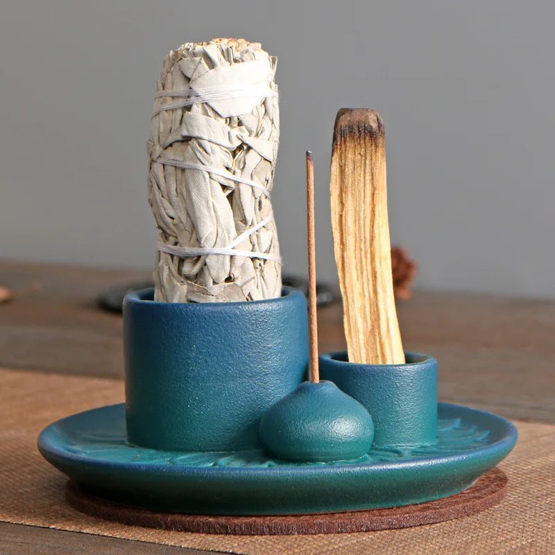 Morandi Ceramic Candle Holder & 4 in 1 Incense Burner – Palo Santo, Sage, Stick & Cone Holder