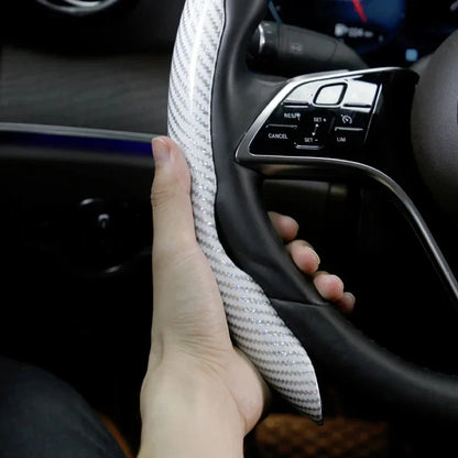 2/3PCS Universal Car Steering Wheel Cover — Laser Carbon Fiber, Silicone & 1K Microfiber Leather, Non-Slip PVC Booster