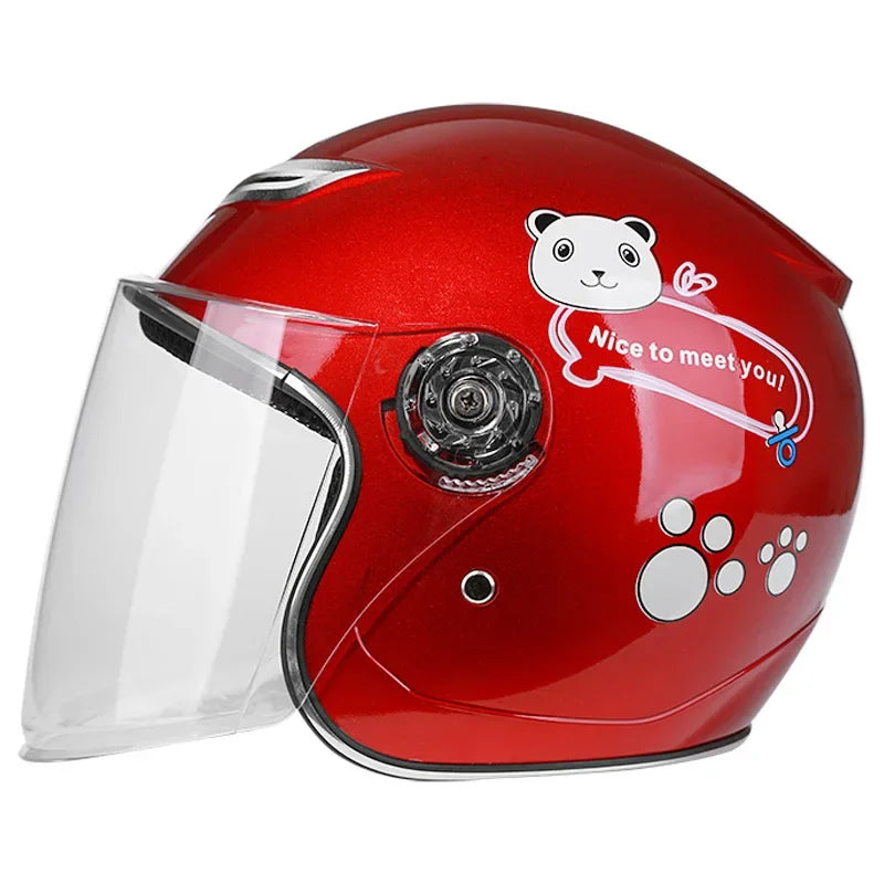 Children's Helmet with Cute Cartoon Pattern – Anti-Fall Open Face Safety Helmet for Kids, Four Seasons Motorcycle Protection