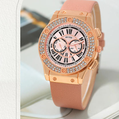 3PCS Women’s Casual Leather Watch Set – Quartz Wristwatch, Heart Bow Wallet, Glasses & Sunglasses Clock Montre Femme