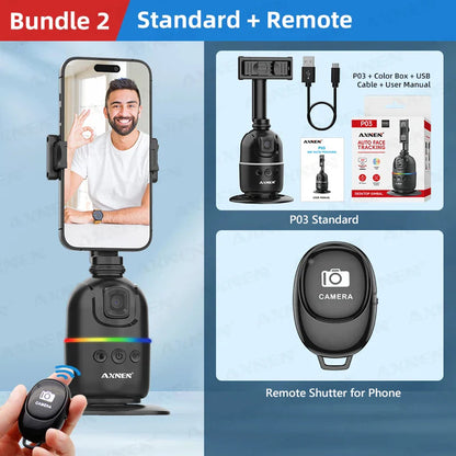 Smart Auto Face Tracking AI Gimbal – 360° Desktop Vlog Stabilizer for Smartphone & Action Camera (Tripod Optional)