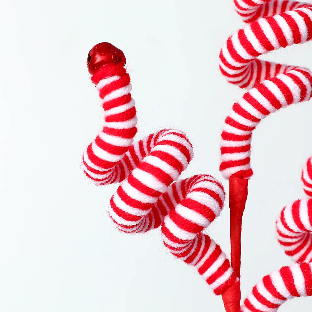 1/2PCS Red & White Woolen Bells – Candy Cane Branches for Xmas Tree, DIY Crafts, Vase & Wreath Christmas Decorations