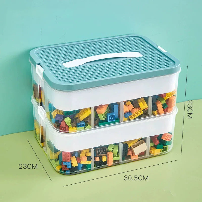Stackable Kids Storage Box – Building Blocks Organizer with Handle, Adjustable Toy & Sundries Container for Children