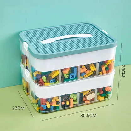 Stackable Kids Storage Box – Building Blocks Organizer with Handle, Adjustable Toy & Sundries Container for Children