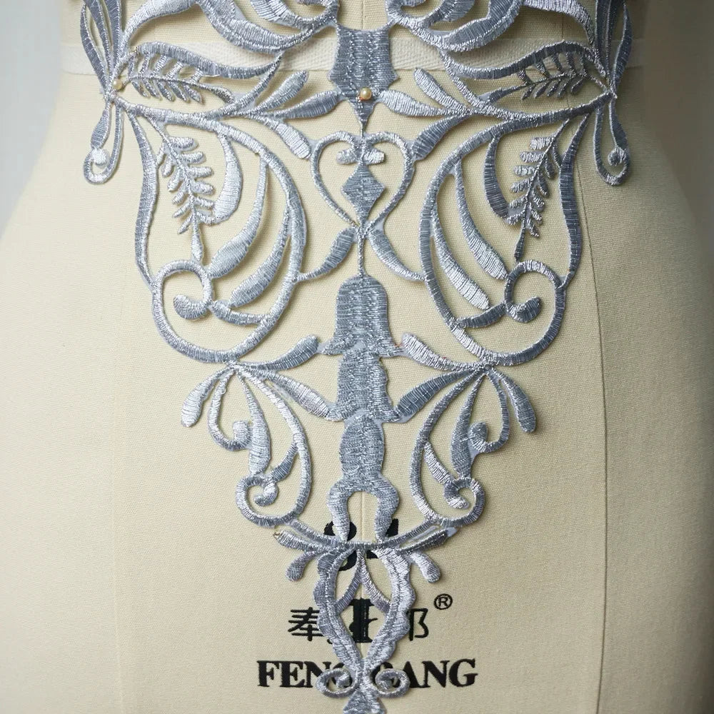 Silver Baroque Sequin Flower Applique – Embroidered Iron-On Patch for Wedding & DIY Crafts