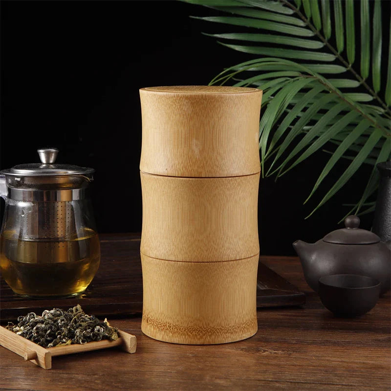 Natural Bamboo Food Storage Box – Eco-Friendly Tea, Nut, & Spice Canister Organizer for Kitchen