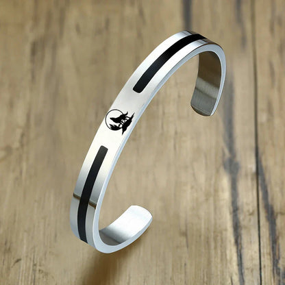 Men's Enamel Bangle - Viking Logo Cuff Bracelet, Stainless Steel Minimalist Bangle for Gentlemen