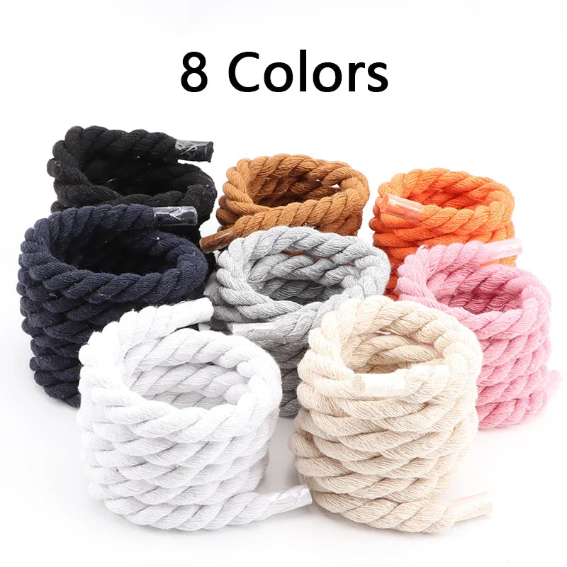 Round 10mm Cotton Rope Shoelaces - Hand-Woven, Three-Strand, Solid Color, Bold Twist - Universal Decorative Shoe Laces