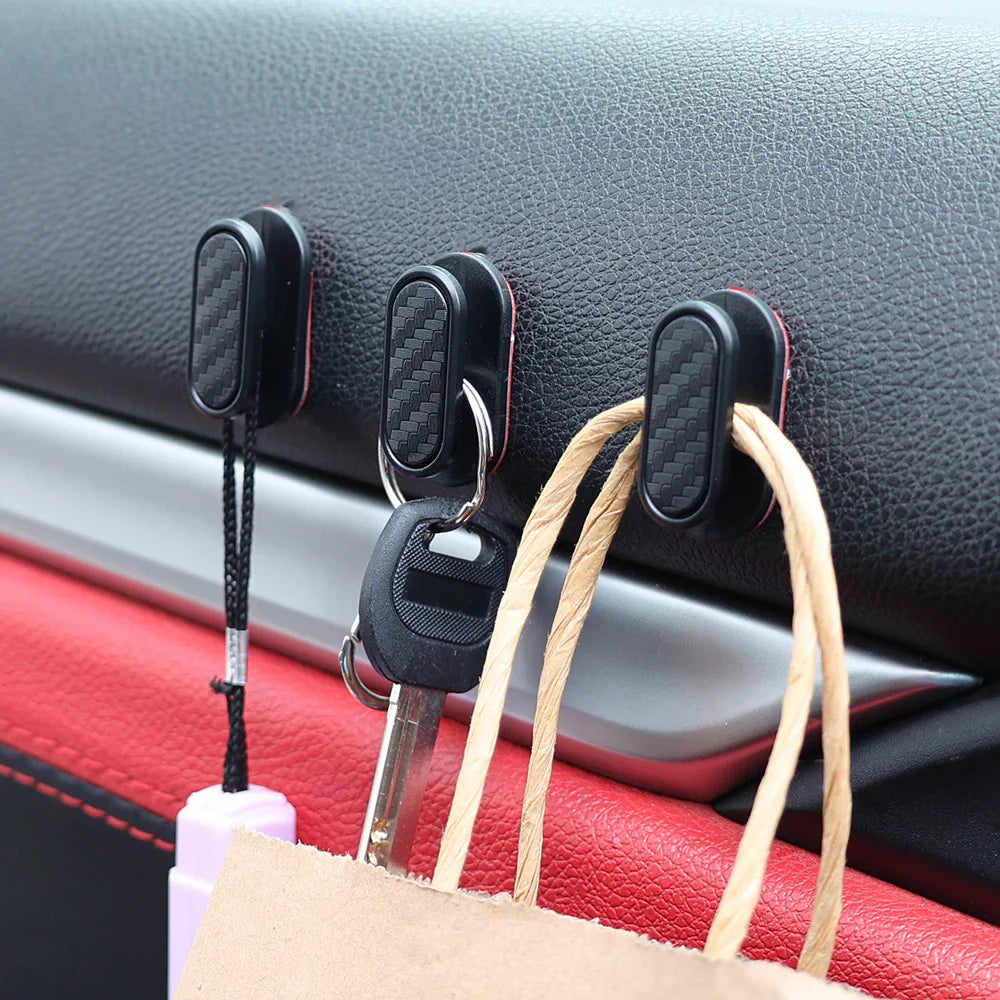 Car Invisible Small Hooks – Carbon Fiber Self-Adhesive Dashboard Wall Hook for USB Cable, Headphones, Keys, Car Interior Organizer