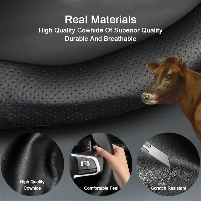 Hyundai Carbon-Fiber Leather Steering Wheel Cover — Fits i20/i30/i40/ix25/ix35/ix55/Elantra/Tucson/Sonata/Solaris/Palisade/Nexo