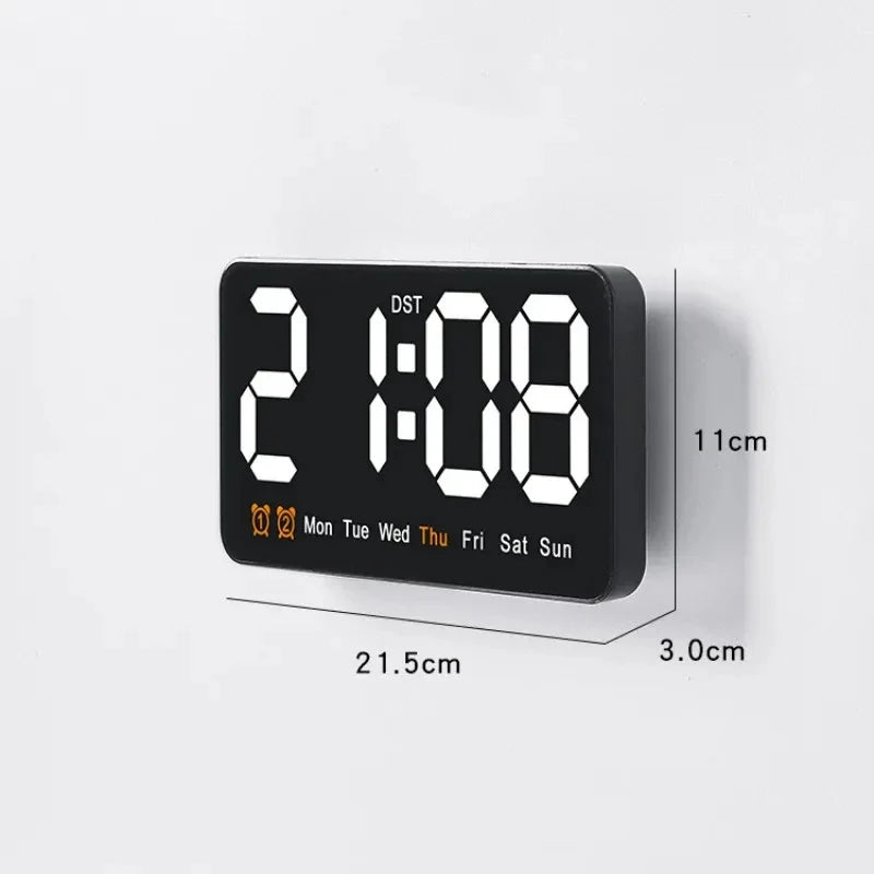 Voice Control Large Digital Wall Clock – LED Display with Temperature, Date, Week, DST, Snooze, Dual Alarm, 12/24H, Wall-Mounted or Table Use
