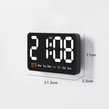 Voice Control Large Digital Wall Clock – LED Display with Temperature, Date, Week, DST, Snooze, Dual Alarm, 12/24H, Wall-Mounted or Table Use