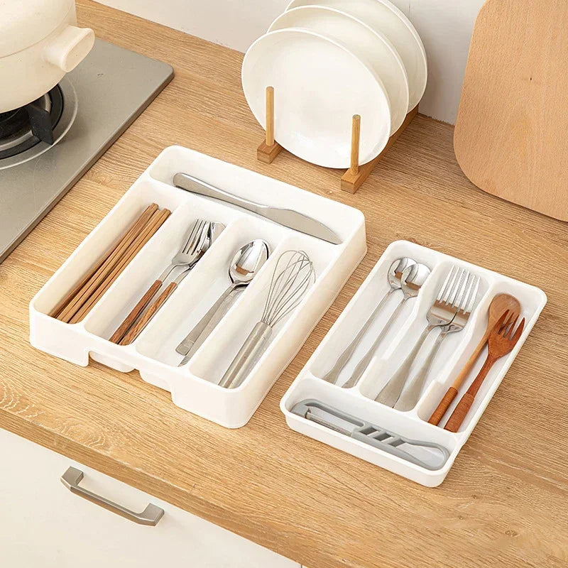 4/5 Compartments Cutlery Organizer Tray – Easy-Clean Drawer Divider for Spoon, Fork & Kitchen Utensils