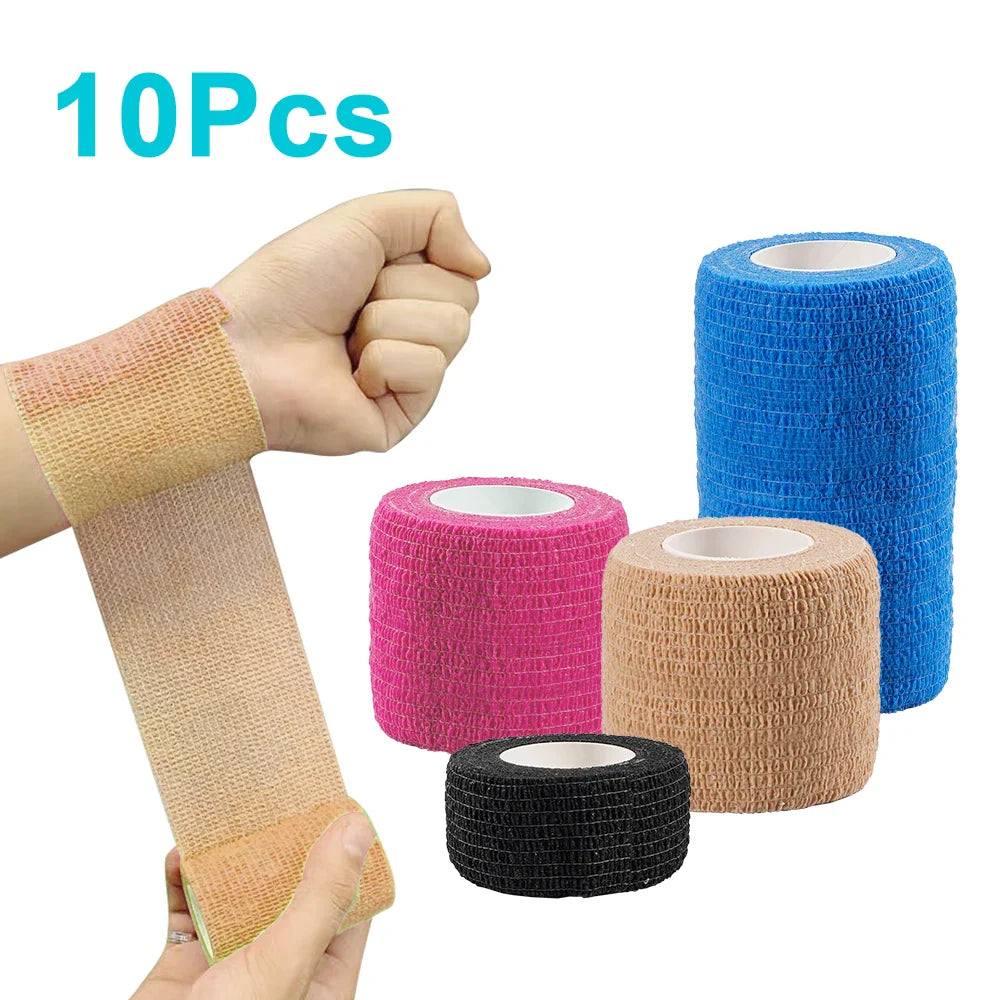 Self-Adhesive Athletic Wrap Tape: 10 Rolls Elastic Bandage for Sports Protection - Knee, Finger, Shoulder, Tattoo Accessories
