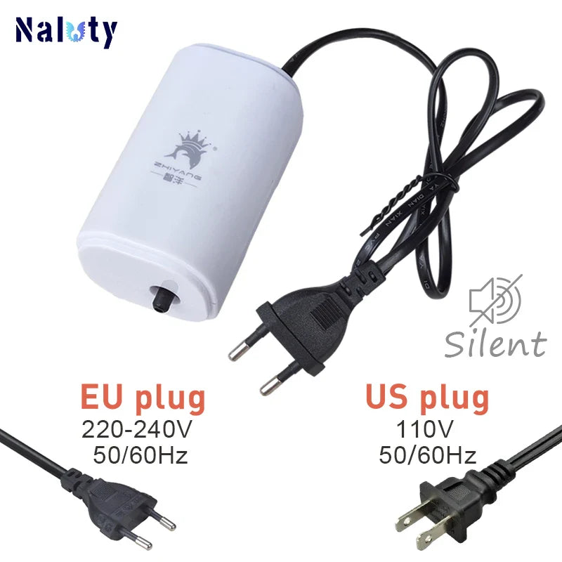 Ultra Silent 3W Aquarium Air Pump - 220V-240V Mini Fish Tank Oxygen Compressor (110V Option)