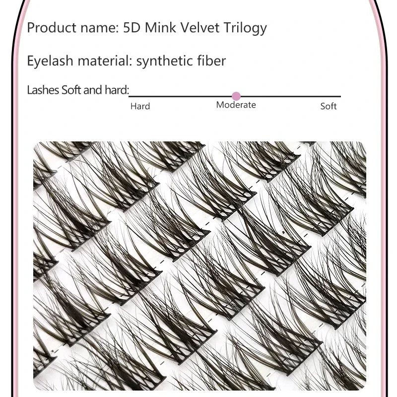 5D Mink Manga Lashes - Fluffy Individual & Natural False Eyelashes, Korean Makeup, Lazy Trilogy Cluster Lashes